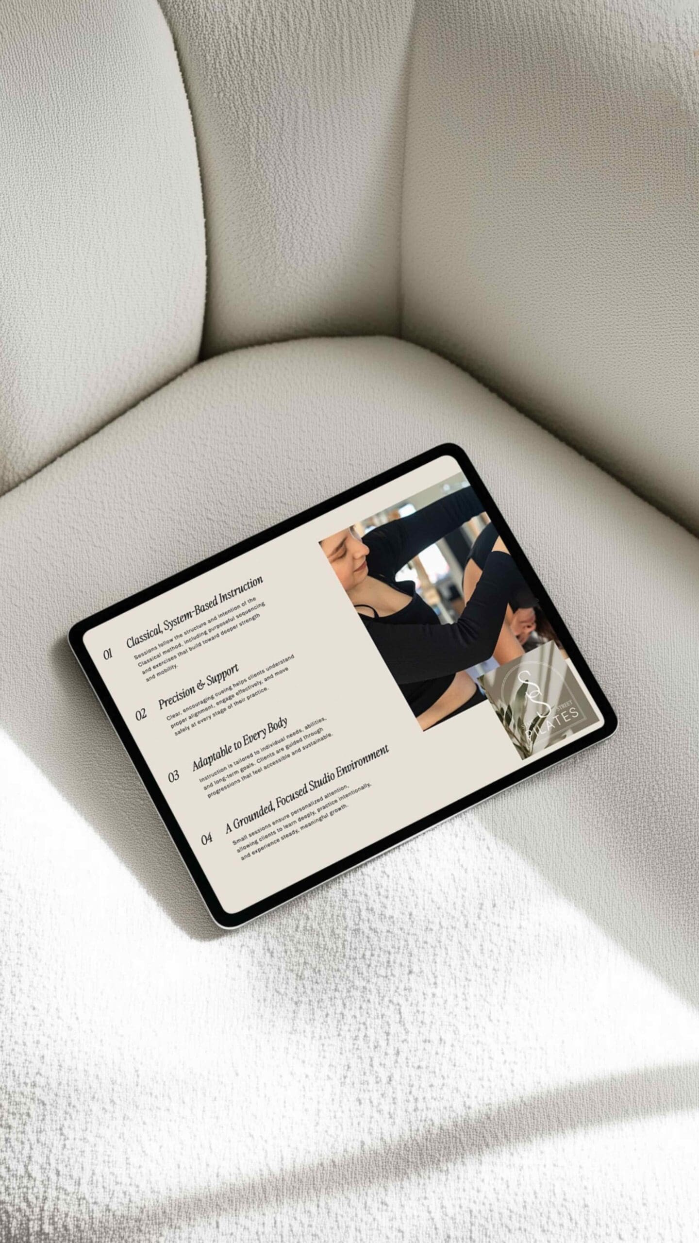 ipad with State Street Pilates website